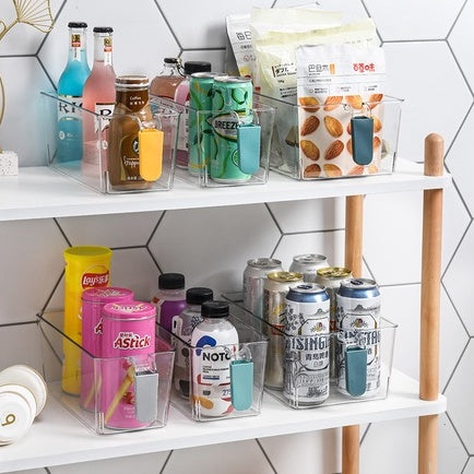 Locaupin Plastic Refrigerator Organizer Bins Fridge Organizers Storage Clear Bin with Handle for Kitchen Pantry