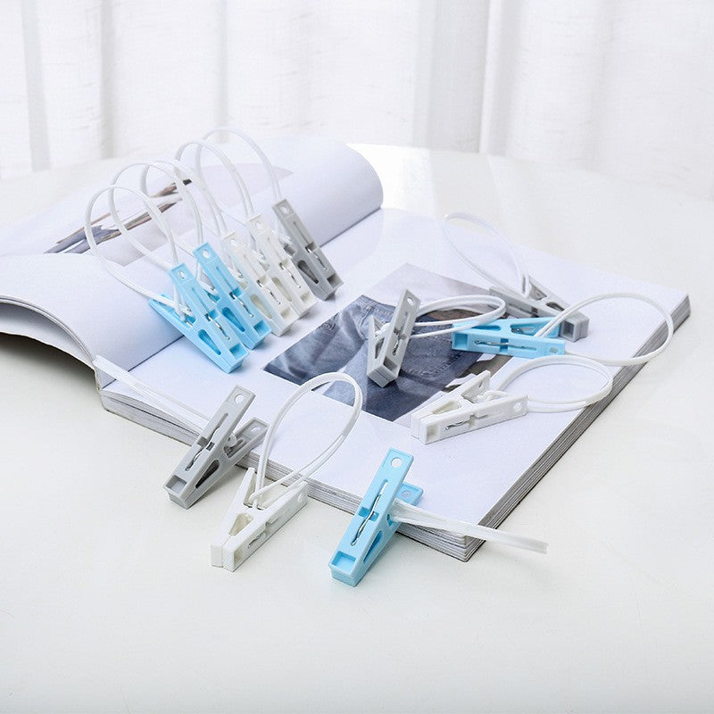 Locaupin Clothespins 12 Pack White Color ClothesPins with Plastic Rope for Clothesline Drying Clothing Clips
