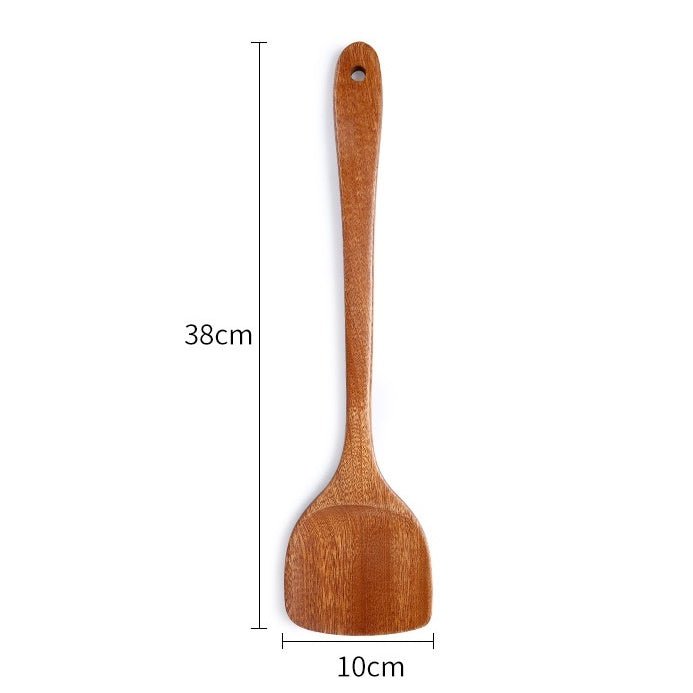 Locaupin Natural Ebony Wood Wok Spatula, Long Handle, Handmade for Non-stick Cookware Kitchen Utensils