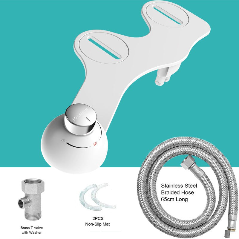 Locaupin Bathroom Hands-Free Non Electric Bidet Toilet Seat Attachment with Dual Nozzles For Rear & Feminine Wash Self