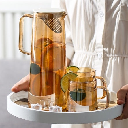 Locaupin 1800mL150ā Heat-resistant Borosilicate Glass Bottle Pitcher ,Glass Cups Hot Cold Water Juice Beverage Carafe