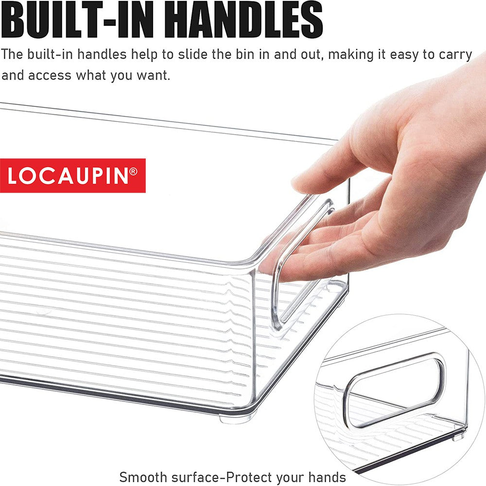 Locaupin Refrigerator Organizer Bins-Stackable Fridge Organizers with Handles,Countertops,Cabinets, Food Storage Rack