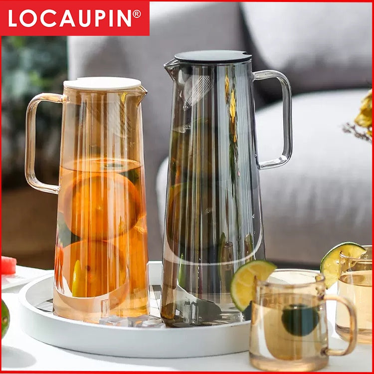Locaupin 1800mL150ā Heat-resistant Borosilicate Glass Bottle Pitcher ,Glass Cups Hot Cold Water Juice Beverage Carafe