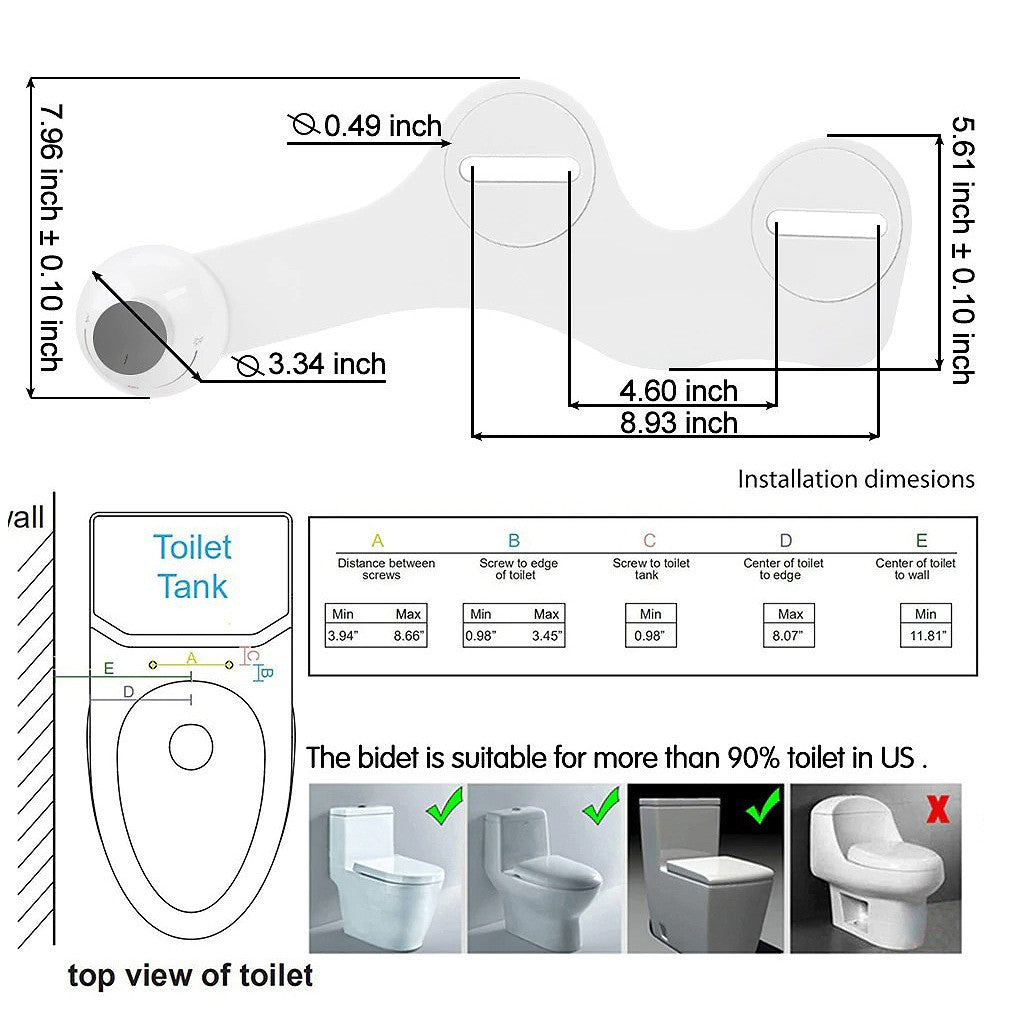 Locaupin Bathroom Hands-Free Non Electric Bidet Toilet Seat Attachment with Dual Nozzles For Rear & Feminine Wash Self