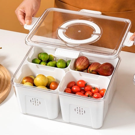 Locaupin Food Storage Containers Stackable Refrigerator Organizer Bins with Lids with Removable Compartment Basket
