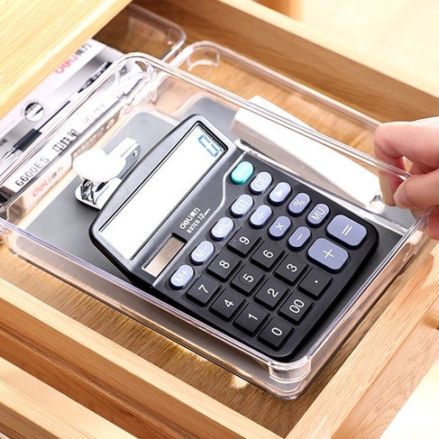 Locaupin Drawer Organizer Desk Drawer 5 Size Multipurpose Clear Plastic Storage Bins for Jewelries, Kitchen Gadgets