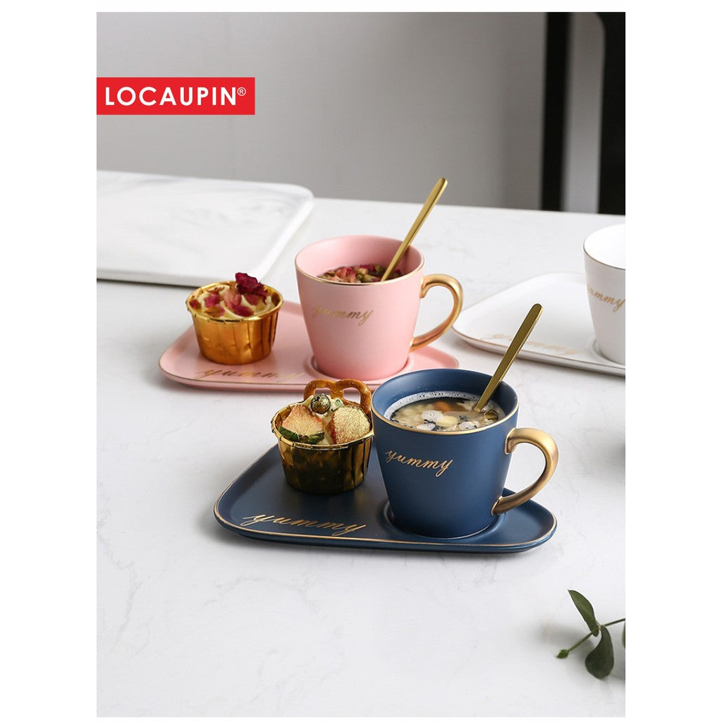 Locaupin Ins Coffee Mug Elegant Ceramic Mug Set Creative Coffee Mug for Breakfast Milk Tea Cups New Year Mug Gift