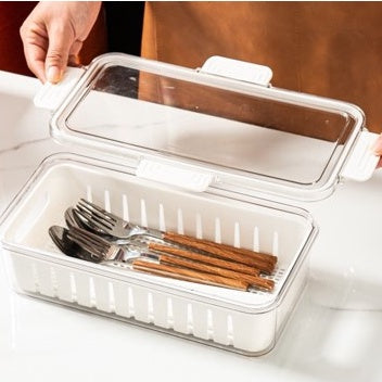 Locaupin Food Storage Containers Stackable Refrigerator Organizer Bins with Lids with Removable Compartment Basket