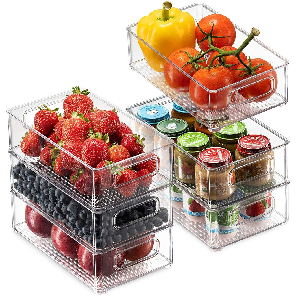 Locaupin Refrigerator Organizer Bins-Stackable Fridge Organizers with Handles,Countertops,Cabinets, Food Storage Rack
