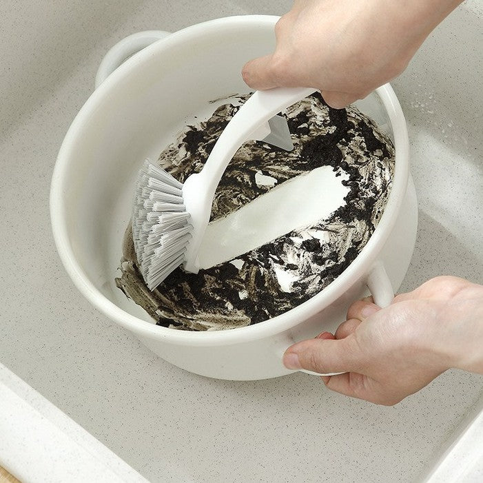Locaupin Kitchen Brush Sink Bathroom Brushes with Scraper Tip Comfortable Grip Bristles for Pot Pan Cast Dishes Cleaning