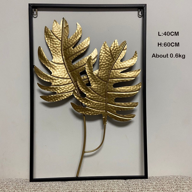 Locaupin Gold Metal Wall Art with Frame, Accent Leaves Wall Decor Leaf Wall Hanging Decor