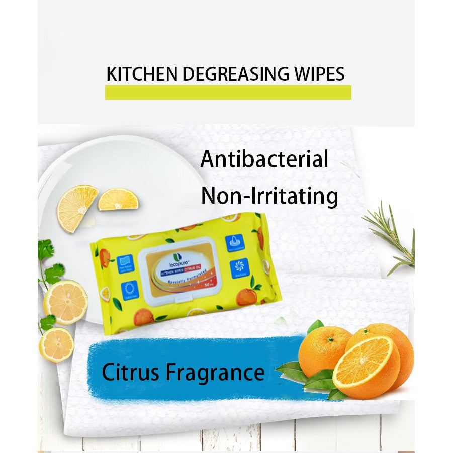 Locaupin 50pcs Kitchen Degreasing Wipes Kitchen Cleaning Multi Purpose Scented Wipes