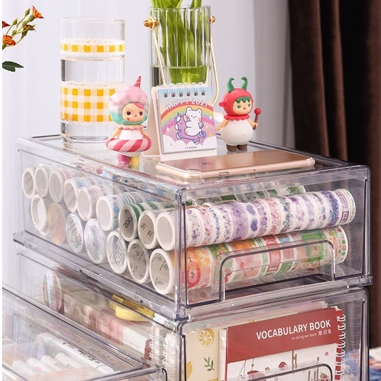 Locaupin Desk Organizer,Stackable Organizer Drawers, Clear Desk Storage Box,Stacking Desktop Organizer for Office &Home