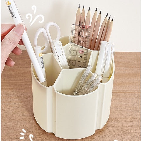 Locaupin Desktop Pen Holder With 6 Compartments 360 Degree Rotatable Desktop Storage Box, Makeup Brush Storage Box