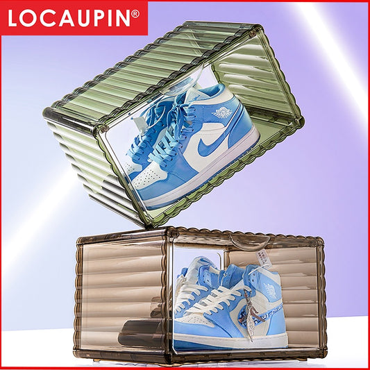 Locaupin High-Quality Stackable Transparent Shoes Storage Cabinets Box Shoe Container Plastic Shoe Organization