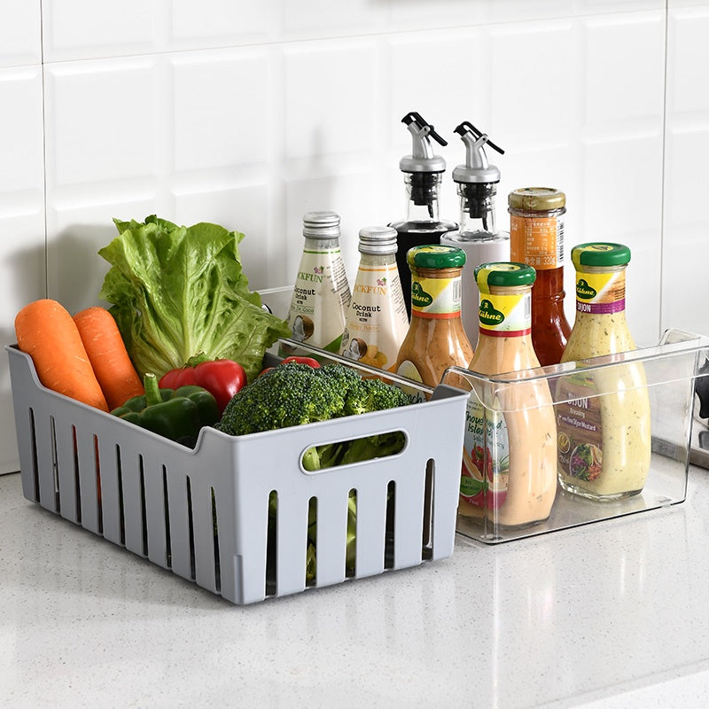 Locaupin Plastic Refrigerator Organizer Bins Fridge Organizers Storage with Removable Compartment Basket with Handle