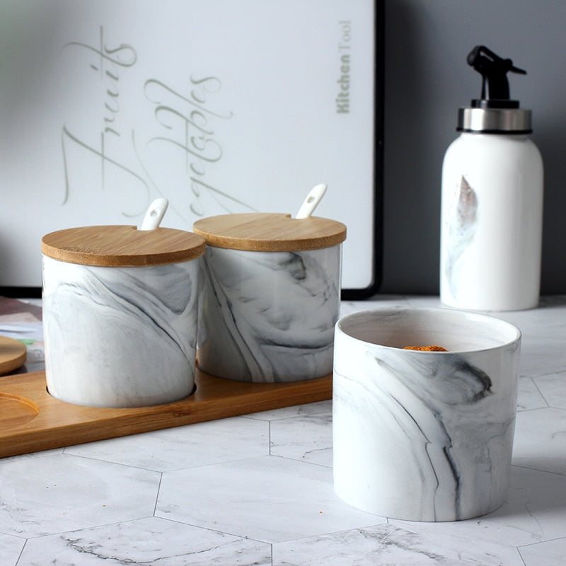 Locaupin Kitchen Ceramic Spice Jar Set Seasoning Dispensers