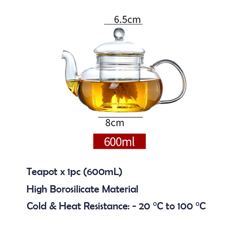 Locaupin -20 to150β Borosilicate Glass Teapot Teabloom Stovetop Microwave Safe High Temperature Tea Cups with Filter