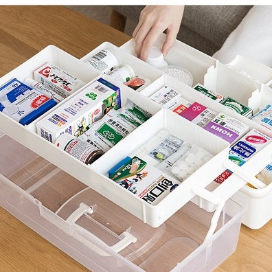 Locaupin Portable Handle Medicine first aid Box Plastic Medicine Basic Organizer. Family small Safety Emergency Medical