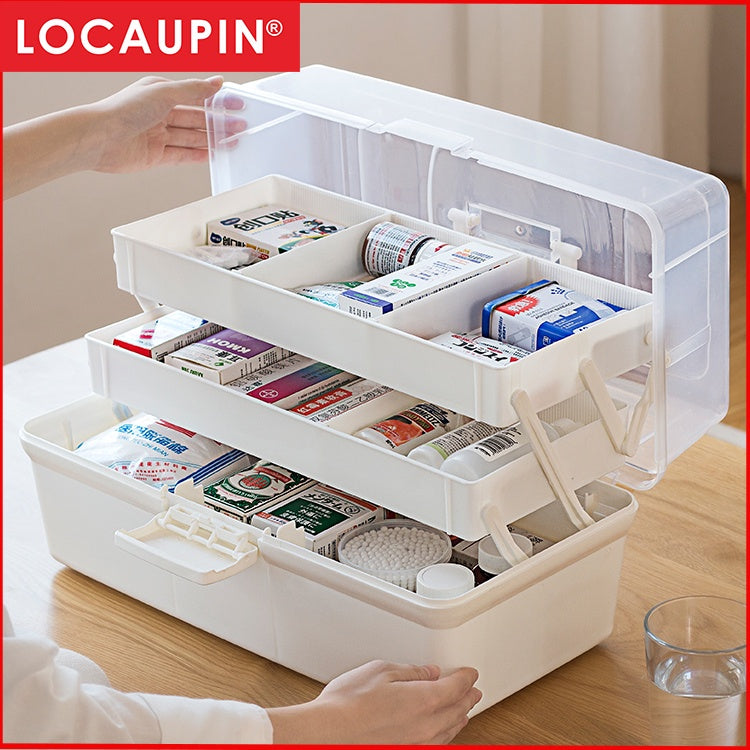 Locaupin Portable Handle Medicine first aid Box Plastic Medicine Basic Organizer. Family small Safety Emergency Medical