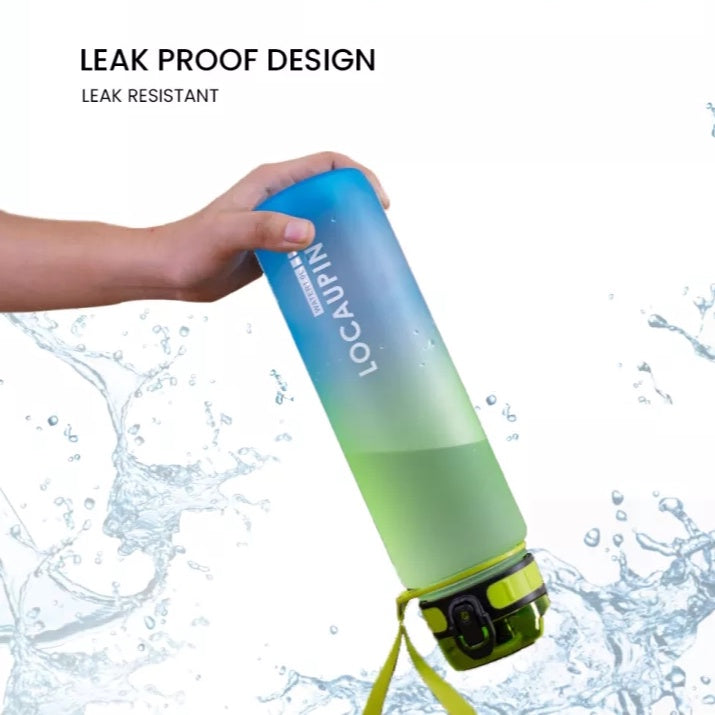 Locaupin Gradient Frosted Fitness Sports Water Bottle Snap Design Lid For Student to Outdoor Running Cycling Gym Workout