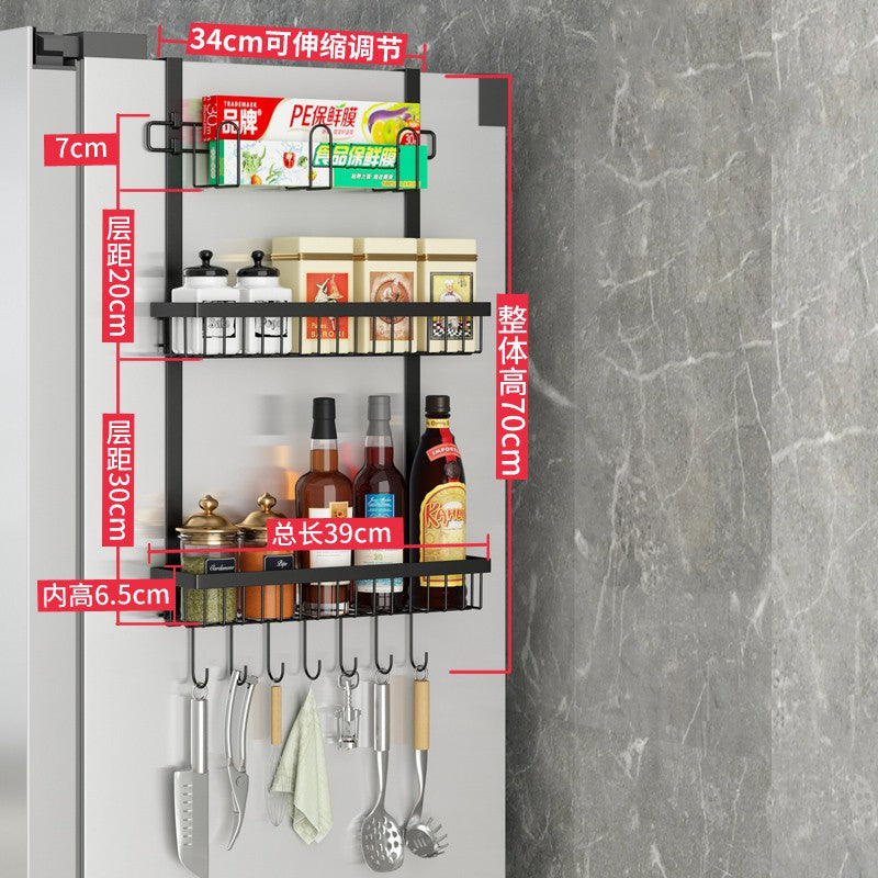 Locaupin 2/3Tier Fridge Organizer Spice Rack with Paper Towel Holder with Hooks Refrigerator Shelf in Kitchen