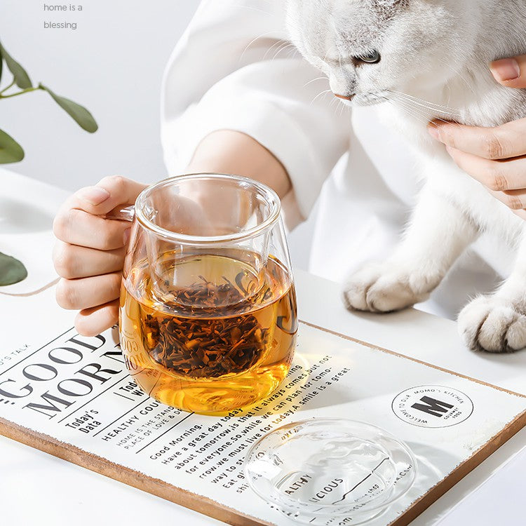 Locaupin 500mL 150℃ Heat-resistant Tea Cups Kits Borosilicate Glass Cups Simple Filtration Teacups Great Coffee Mugs