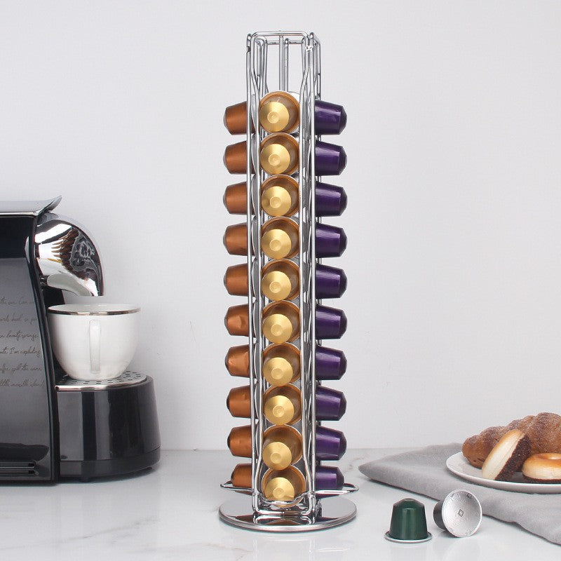 Locaupin Nespresso Coffee Capsule Metal Rack Holder Carousel ,360-degree Rotation,40 Capsule Capacity