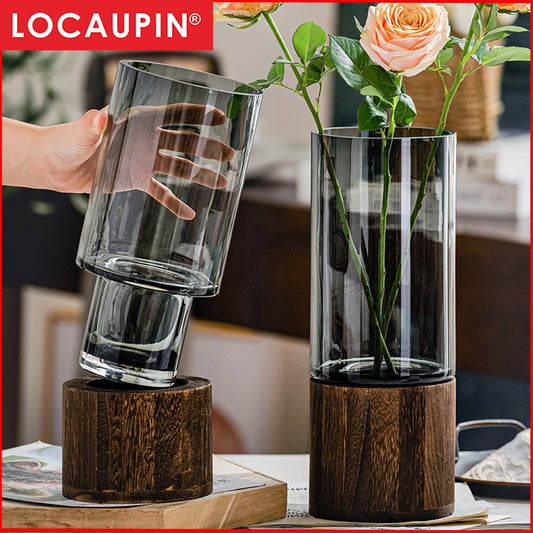 Locaupin Home Vase Flower Arrangement Optic Color Glass Vases with Golden Rim Decor for Dining Living Room Wedding Gift