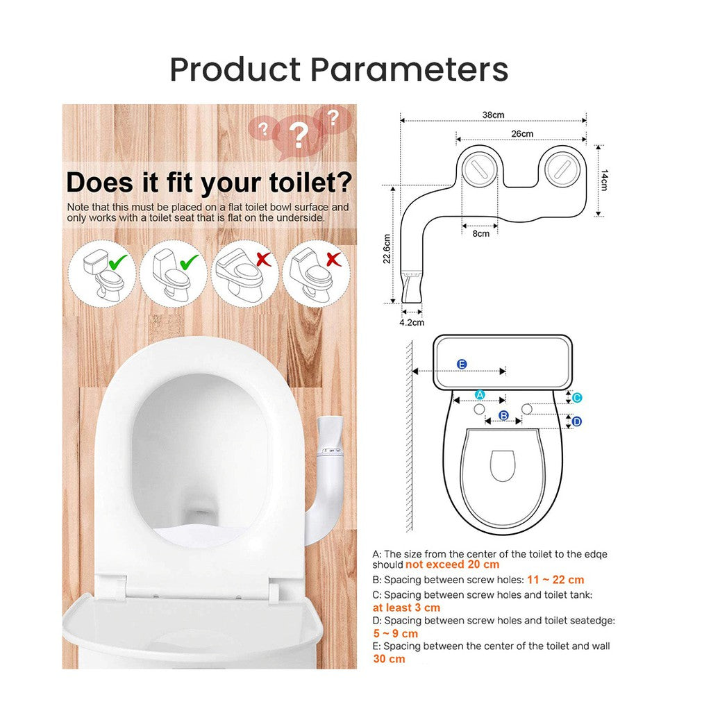 Locaupin Bathroom Hands-Free Non Electric Bidet Toilet Seat Attachment with Dual Nozzles For Rear & Feminine Wash Self