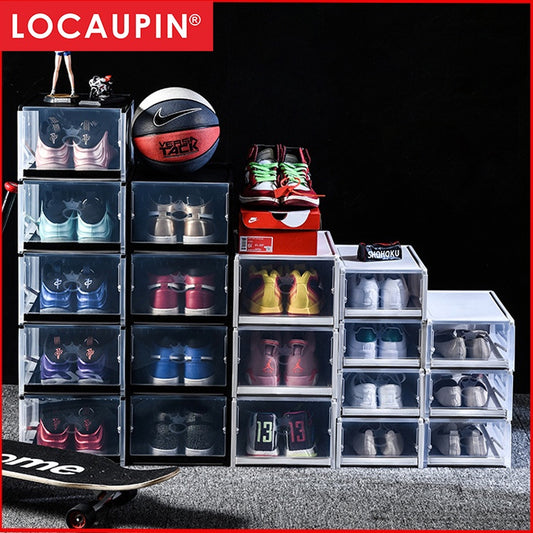 Locaupin 6pairs Stackable Transparent Shoes Storage Cabinets Box Shoe Container Plastic Shoe Organization Home Storage