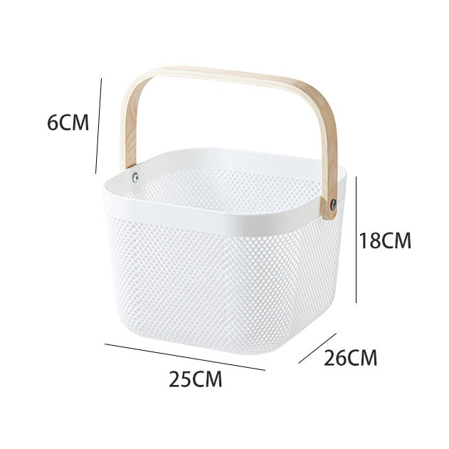 Locaupin Storage Organizer Basket Bin with Wood Handle Ideal for Kitchen Bathroom Pantry Cabinets Home Decor