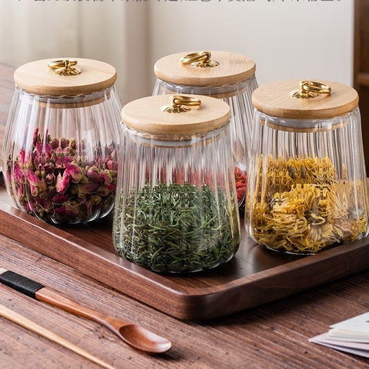 Locaupin Borosilicate Glass Storage Jars ,Clear Glass Food Storage Containers with Airtight Wood Lid Kitchen Canisters