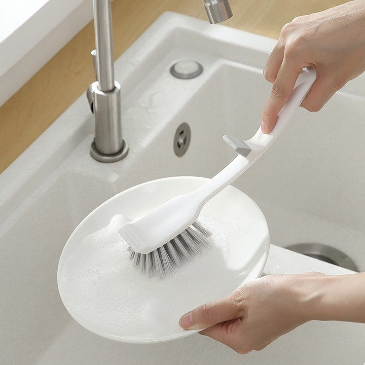Locaupin Kitchen Brush Sink Bathroom Brushes with Scraper Tip Comfortable Grip Bristles for Pot Pan Cast Dishes Cleaning