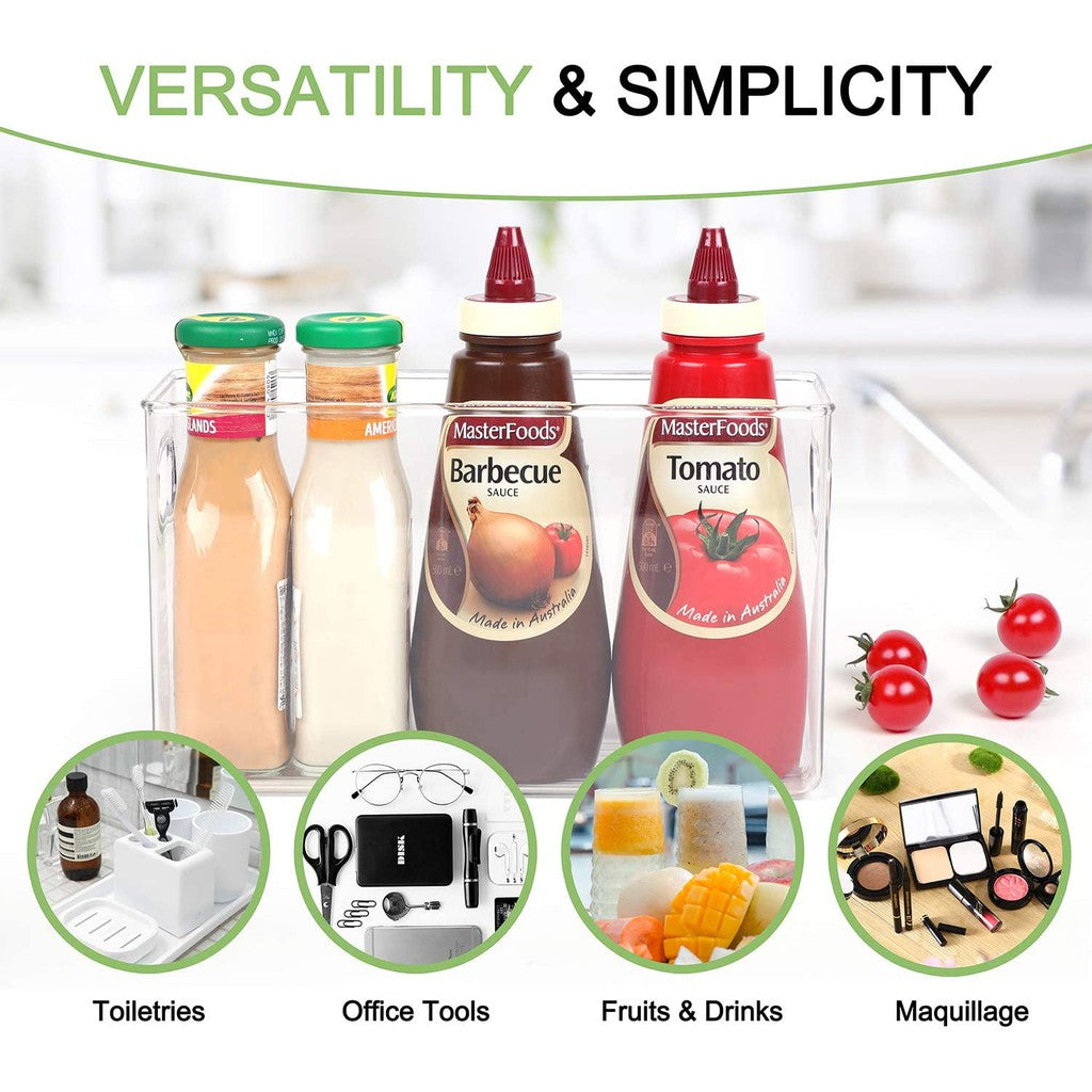 Locaupin Plastic Refrigerator Organizer Bins Fridge Organizers Storage Clear Bin with Handle for Kitchen Pantry