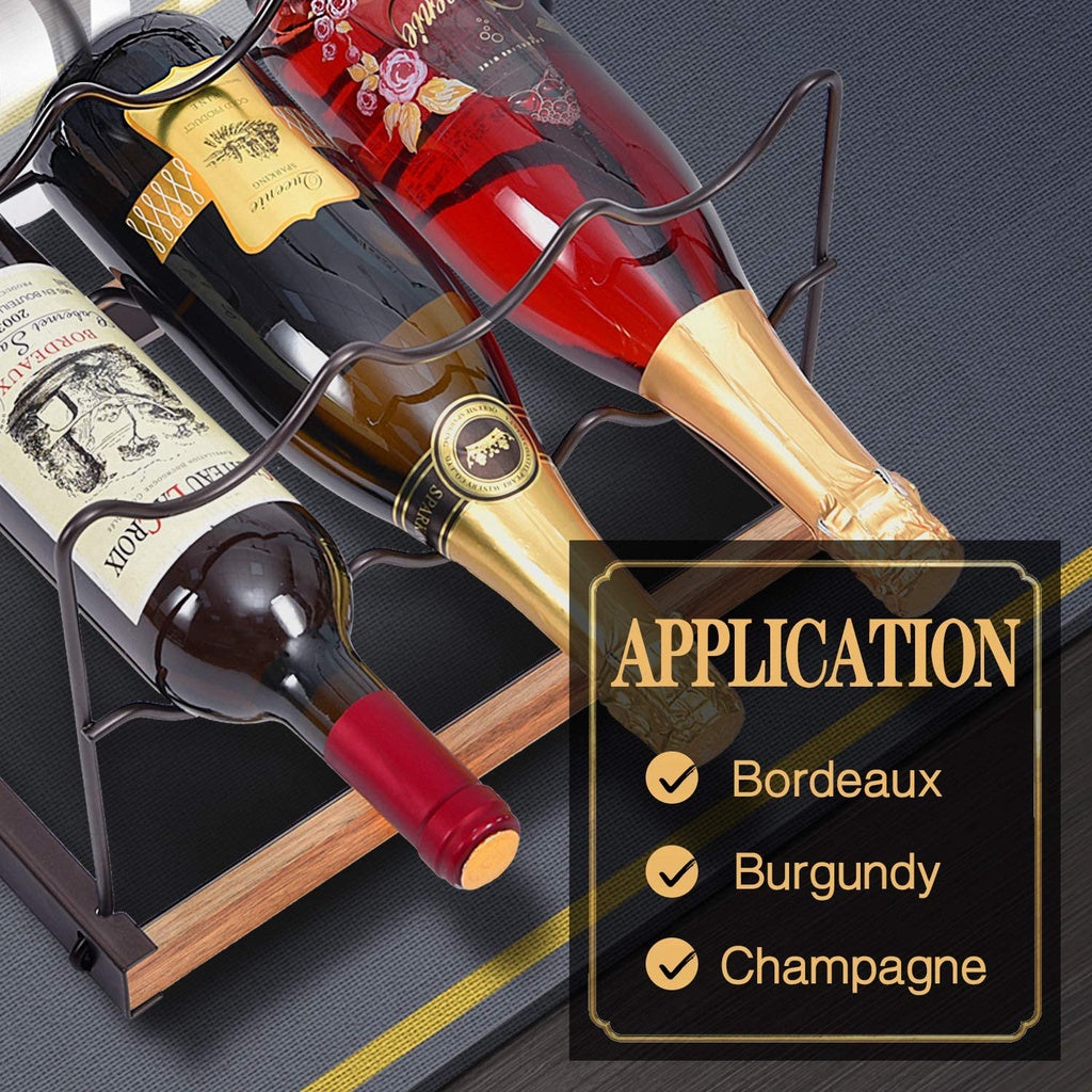 Locaupin Wine Rack 6 Bottles,Countertop Wine Bottles Holder Racks,Wine Storage Organizer,with 4 Wine Glass Drying Rack