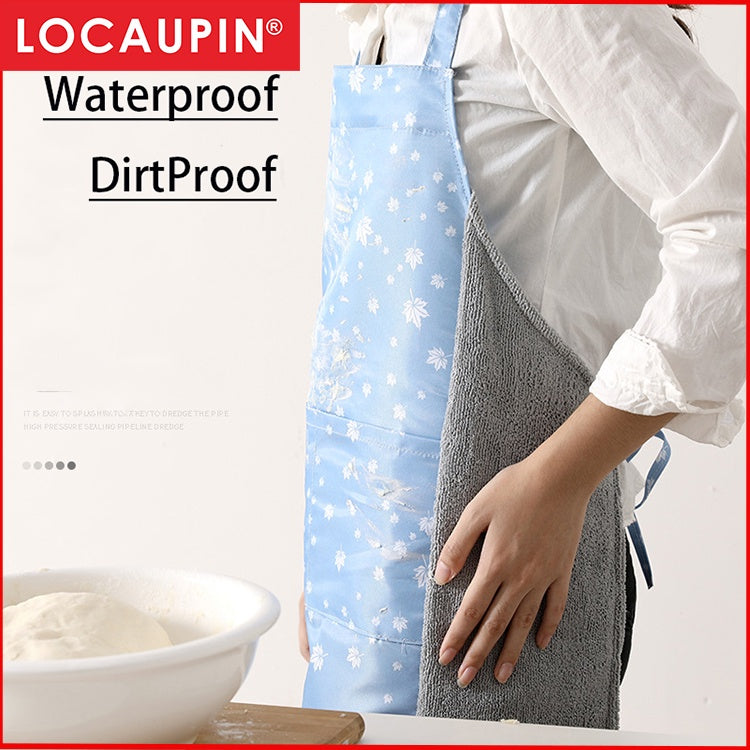 Locaupin Kitchen Apron, Waterproof Oil-Proof 2 Side Coral Velvet Erasable Towels Adjustable Bib Cooking Aprons