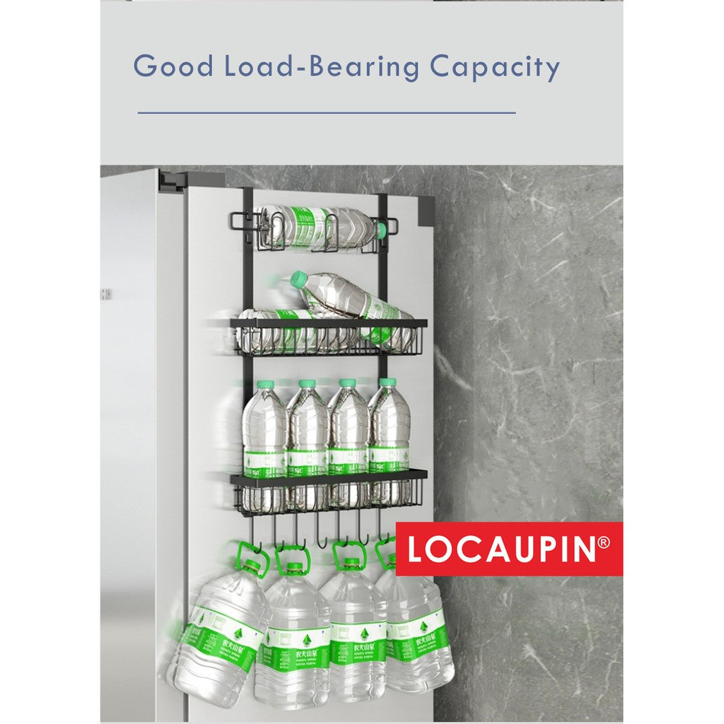 Locaupin 2/3Tier Fridge Organizer Spice Rack with Paper Towel Holder with Hooks Refrigerator Shelf in Kitchen