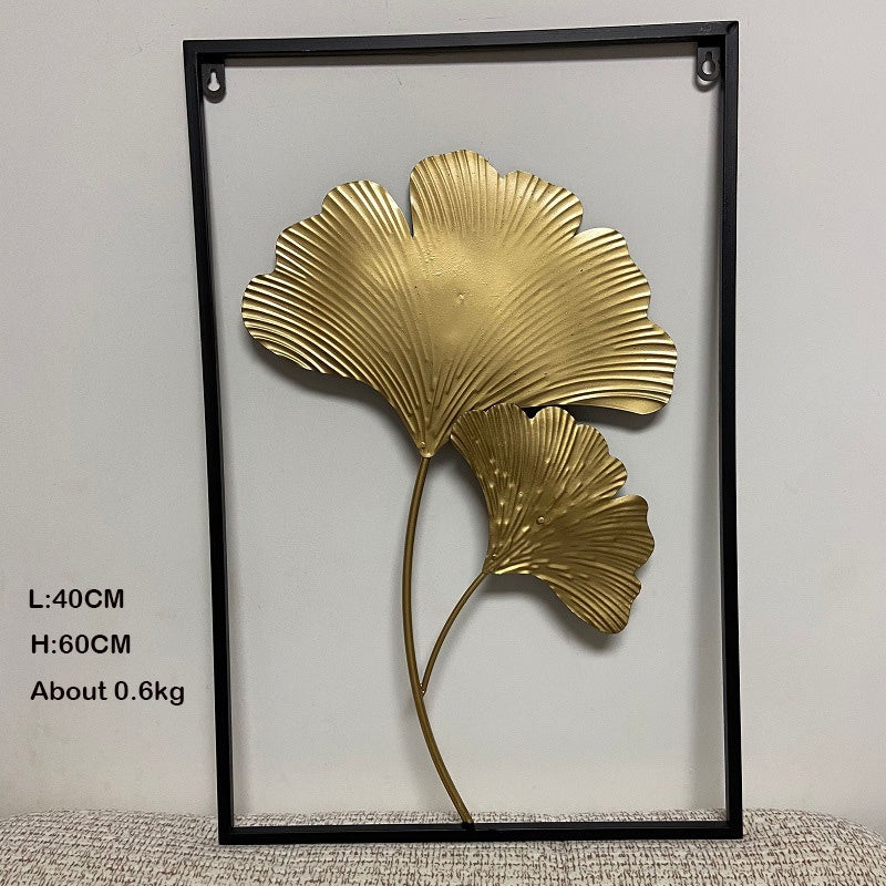 Locaupin Gold Metal Wall Art with Frame, Accent Leaves Wall Decor Leaf Wall Hanging Decor