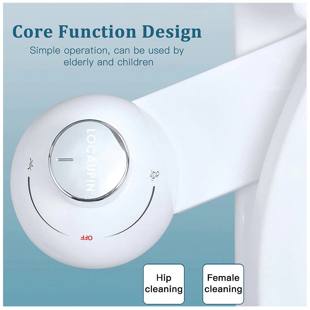 Locaupin Bathroom Hands-Free Non Electric Bidet Toilet Seat Attachment with Dual Nozzles For Rear & Feminine Wash Self