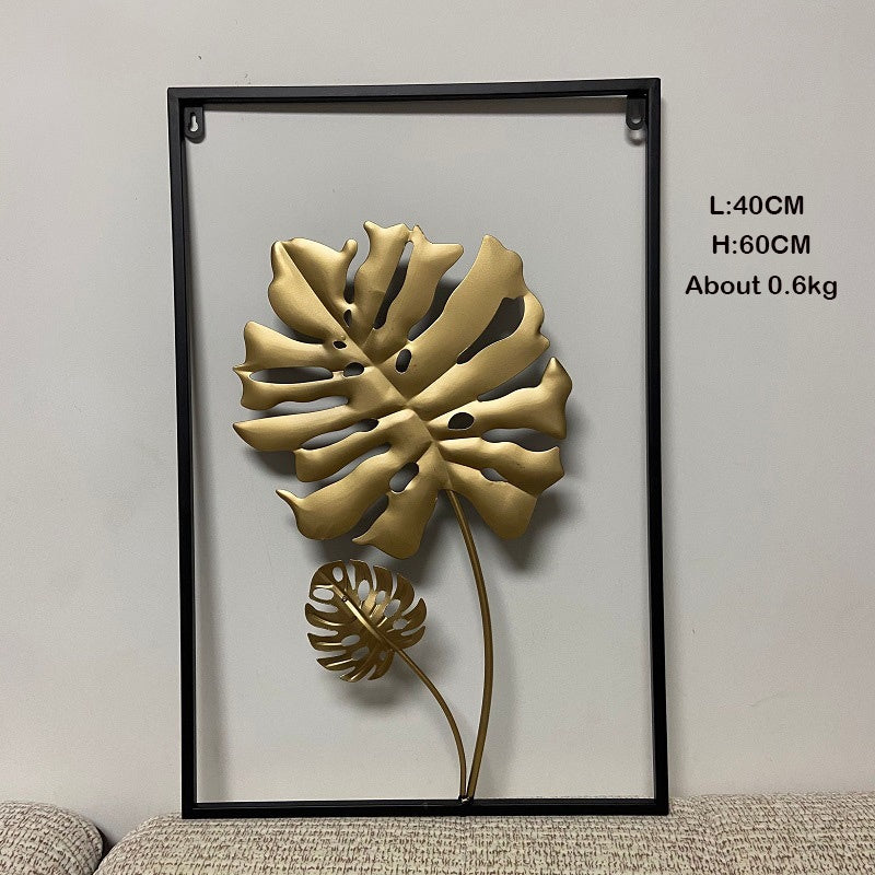 Locaupin Gold Metal Wall Art with Frame, Accent Leaves Wall Decor Leaf Wall Hanging Decor