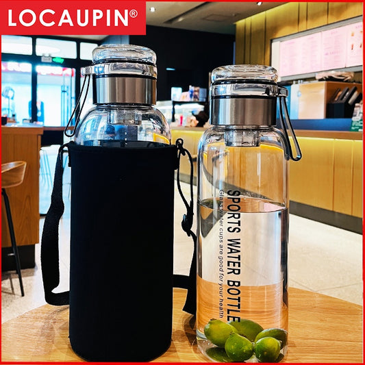 Locaupin -20~150℃ Borosilicate BPA Glass Tea Bottle Cups-With Tea Filter ,Tea Filter Cup, Portable Glass Water Bottle