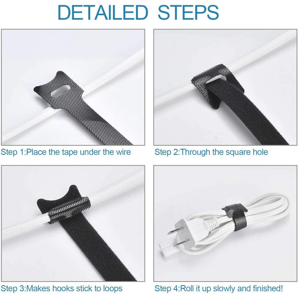 Locaupin 6pcs Reusable Hook and Loop Cord Organizer Cable Ties for Cord Management and Desk or Office Organization