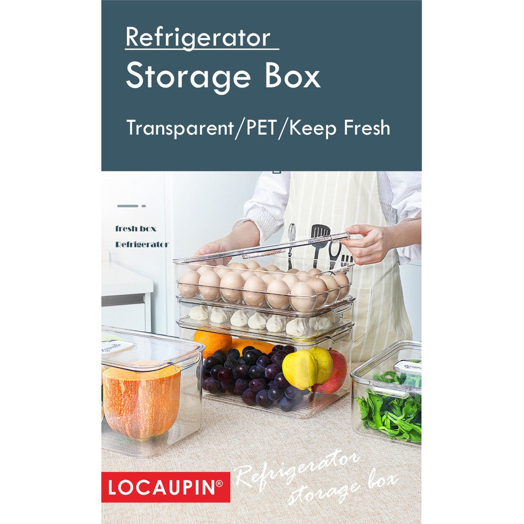 Locaupin Stackable Kitchen Pantry Cabinet Refrigerator Freezer Food Storage Box with Handles Lid - Organization