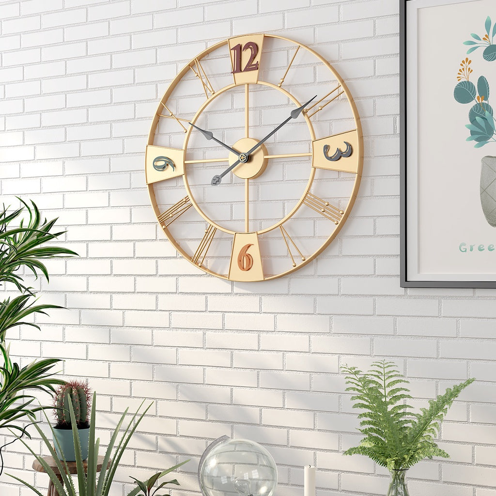 Locaupin Large Wall Clock Black Metal Battery Operated Wall Clock, Silent Clock Modern Home Decor for Living Room/Office