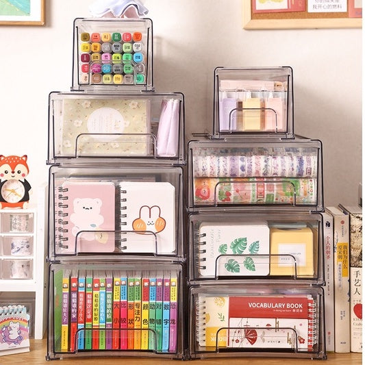Locaupin Desk Organizer,Stackable Organizer Drawers, Clear Desk Storage Box,Stacking Desktop Organizer for Office &Home