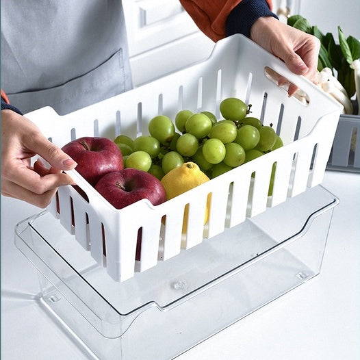 Locaupin Plastic Refrigerator Organizer Bins Fridge Organizers Storage with Removable Compartment Basket with Handle