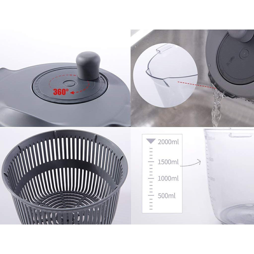 Locaupin Rotary Salad Spinner Dehydrated Machine Manual Salad Dehydrator Vegetable Colander Water Drain Basket