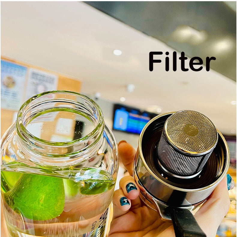 Locaupin -20~150℃ Borosilicate BPA Glass Tea Bottle Cups-With Tea Filter ,Tea Filter Cup, Portable Glass Water Bottle