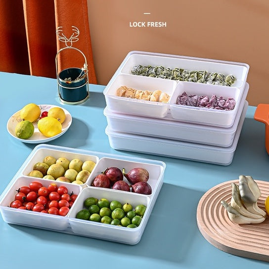 Locaupin Food Storage Containers Stackable Refrigerator Organizer Bins with Lids with Removable Compartment Basket